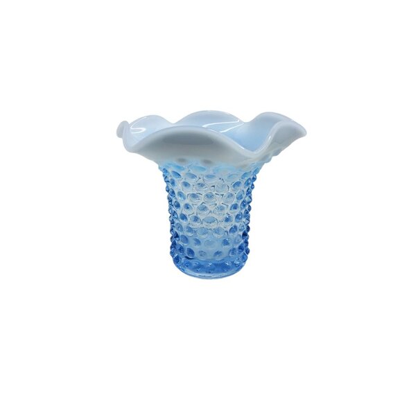 vintage 1980s fenton style blue,white glass hobnail vase - Picture 5 of 8